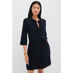 NWT Tuckernuck Navy Crepe Royal Classic Shirt Mini Pocket Work Dress Blue Small